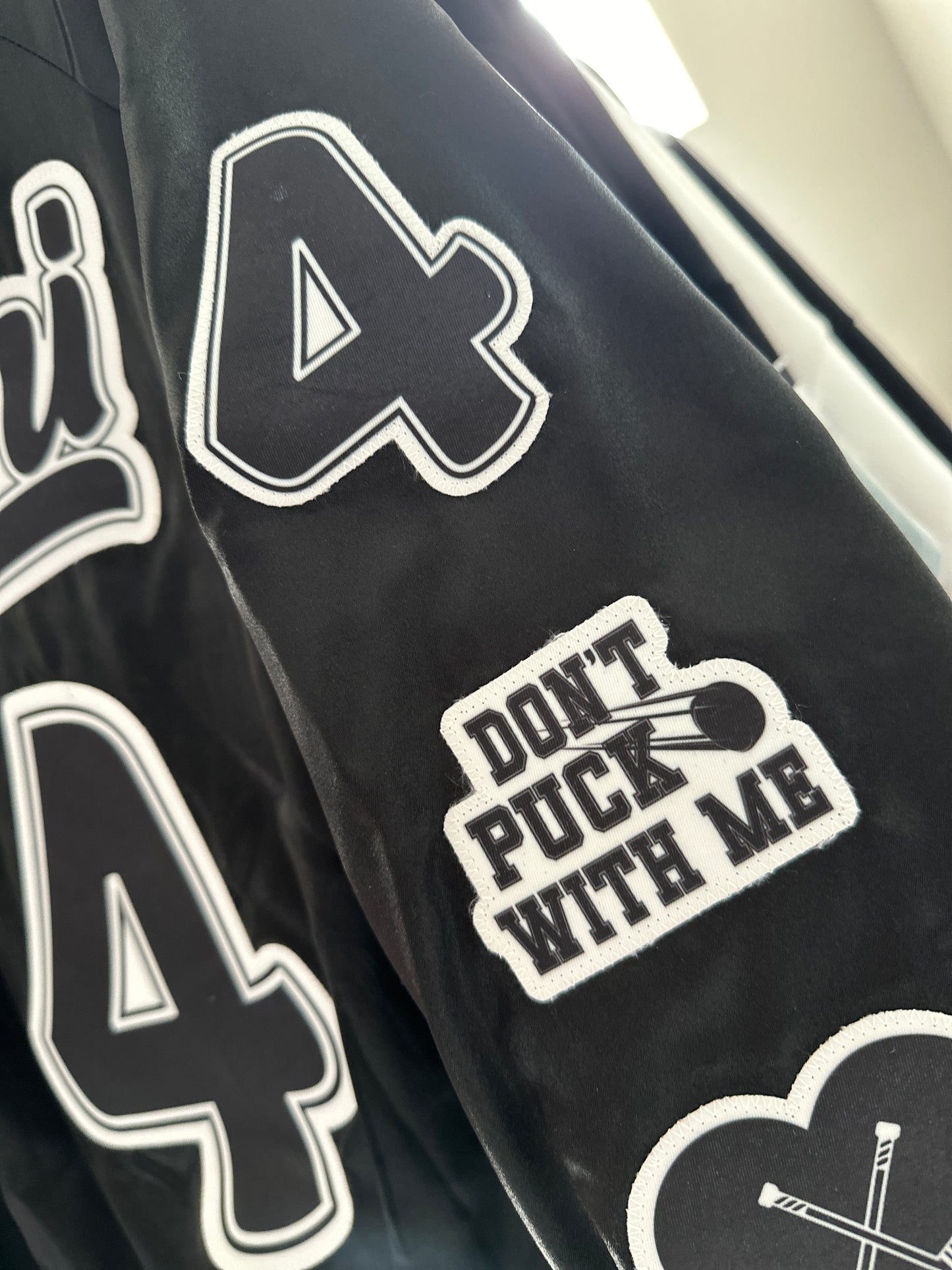 CUSTOM SPORTS NAME & NUMBER SATIN BOMBER / STRIPED TRIM JACKET - SEWN