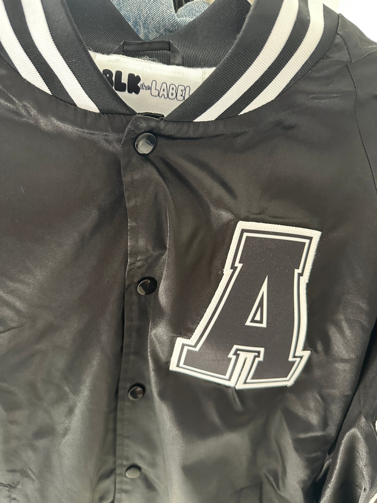 CUSTOM SPORTS NAME & NUMBER SATIN BOMBER / STRIPED TRIM JACKET - SEWN