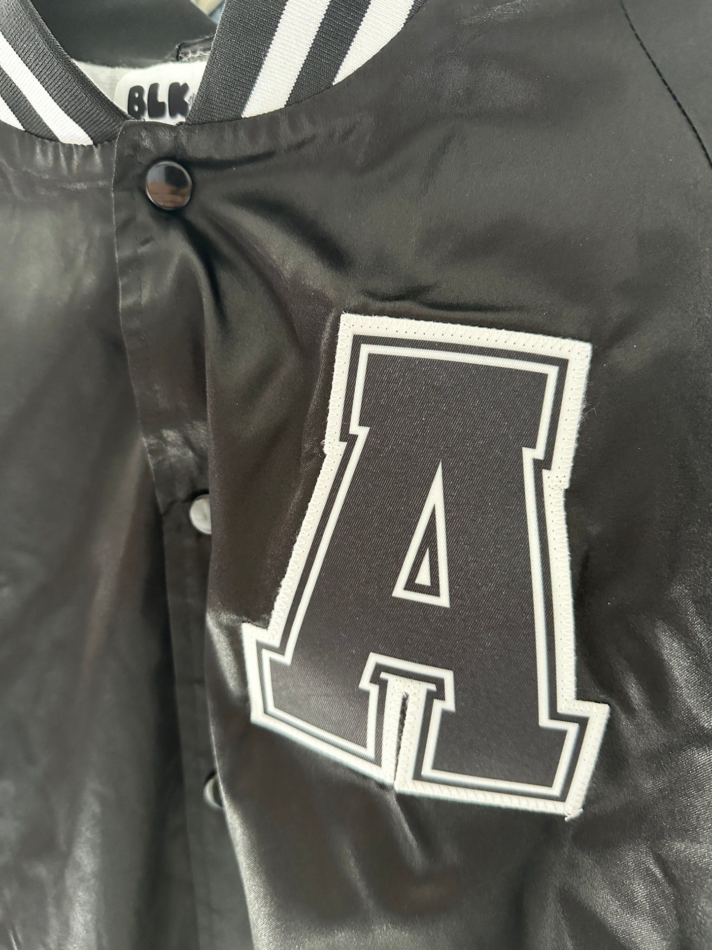 CUSTOM SPORTS NAME & NUMBER SATIN BOMBER / STRIPED TRIM JACKET - SEWN