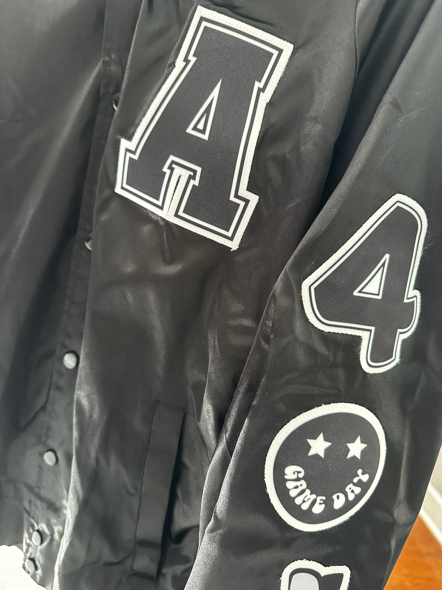 CUSTOM SPORTS NAME & NUMBER SATIN BOMBER / STRIPED TRIM JACKET - SEWN