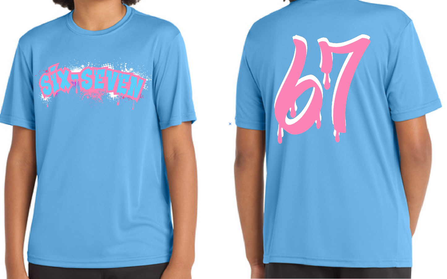 Dri-FIT T-SHIRT BLK the Label SIX-SEVEN Drip in Vibrant Blue with Pink Graffiti Logo for Trendy 67 Comfort