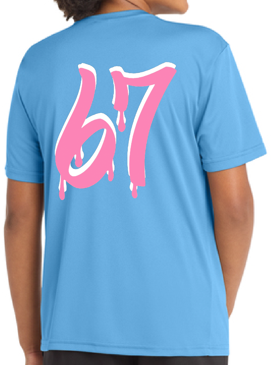 Dri-FIT T-SHIRT BLK the Label SIX-SEVEN Drip in Vibrant Blue with Pink Graffiti Logo for Trendy 67 Comfort