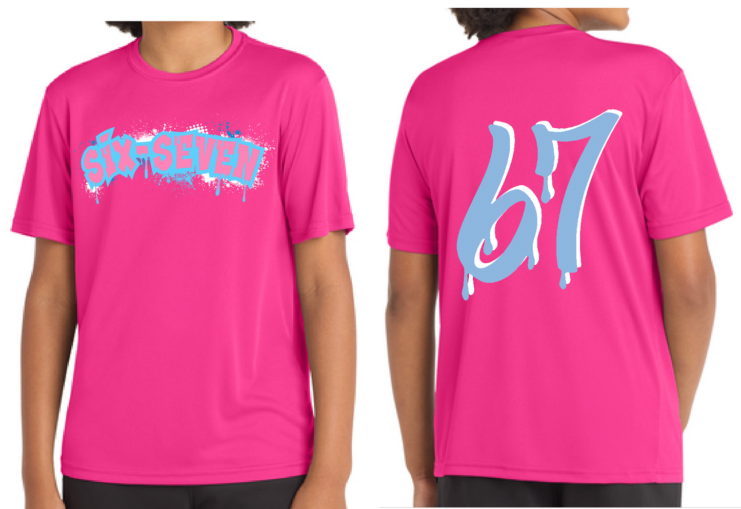 Dri-FIT T-SHIRT BLK the Label SIX-SEVEN Drip in Vibrant Blue with Pink Graffiti Logo for Trendy 67 Comfort