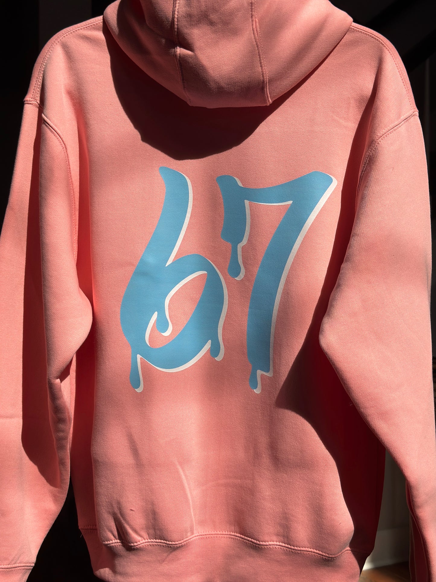 BLK the Label SIX-SEVEN Drip Hoodie in Vibrant Blue with Pink Graffiti Logo for Trendy 67 Comfort