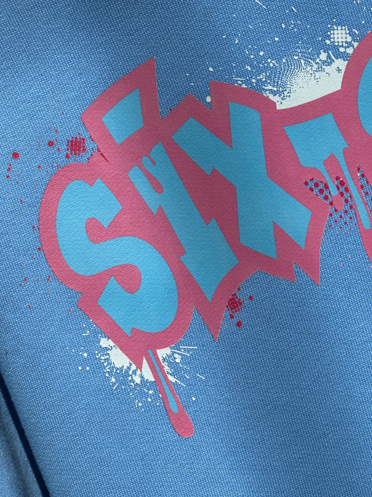 BLK the Label SIX-SEVEN Drip Hoodie in Vibrant Blue with Pink Graffiti Logo for Trendy 67 Comfort