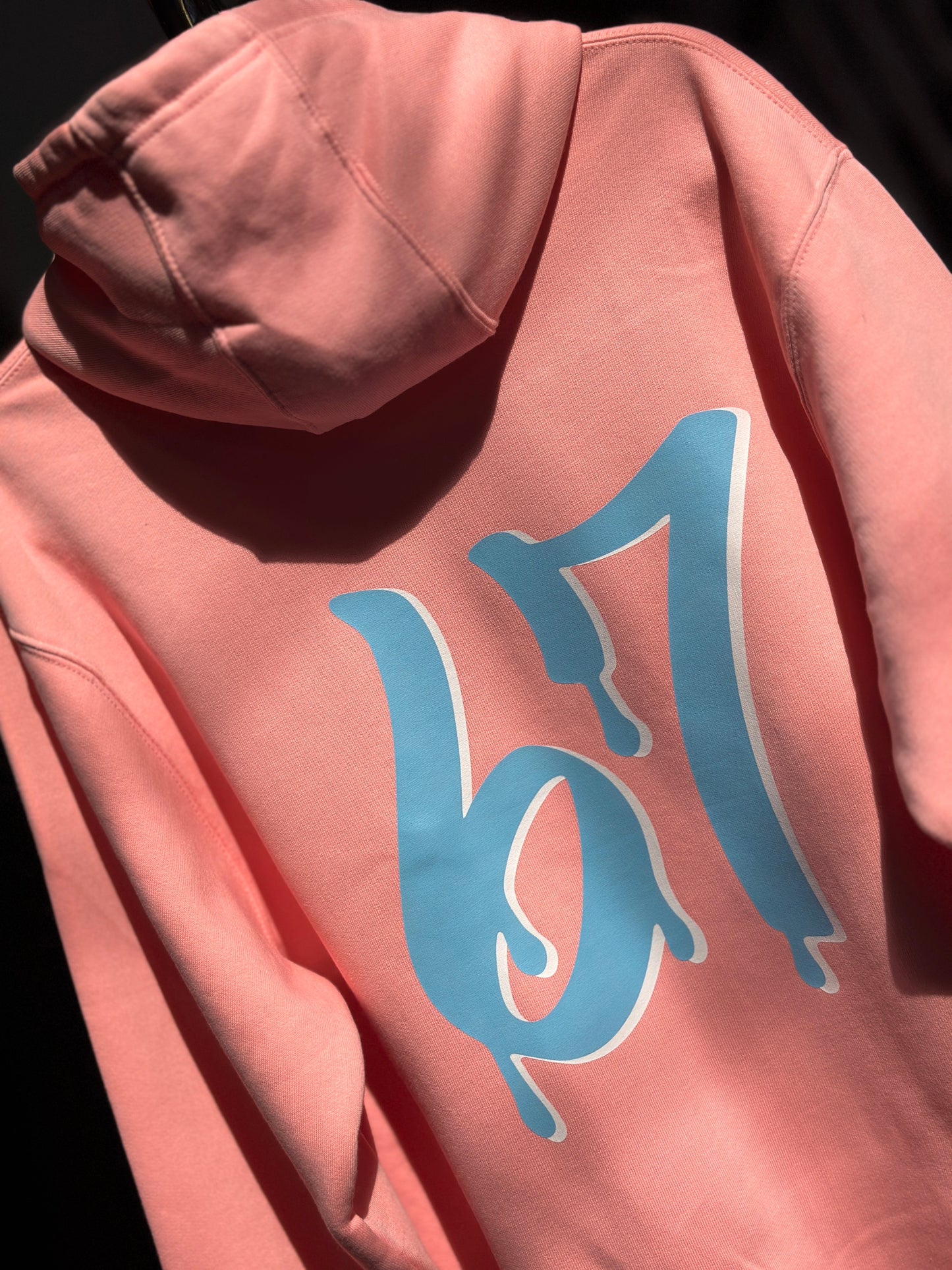 BLK the Label SIX-SEVEN Drip Hoodie in Vibrant Blue with Pink Graffiti Logo for Trendy 67 Comfort