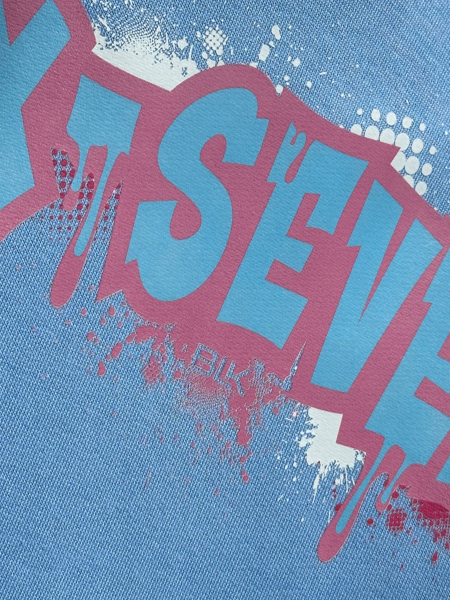 BLK the Label SIX-SEVEN Drip Hoodie in Vibrant Blue with Pink Graffiti Logo for Trendy 67 Comfort