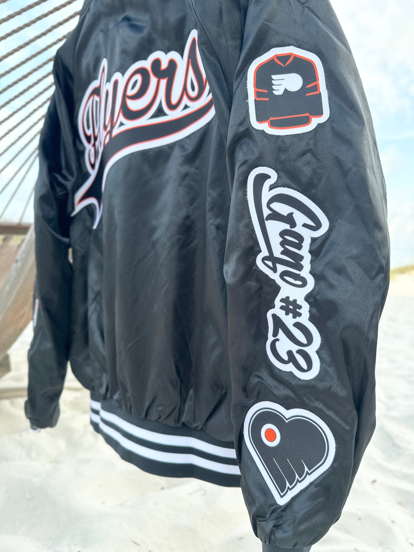 CUSTOM SPORTS SATIN BOMBER / STRIPED TRIM JACKET - SEWN