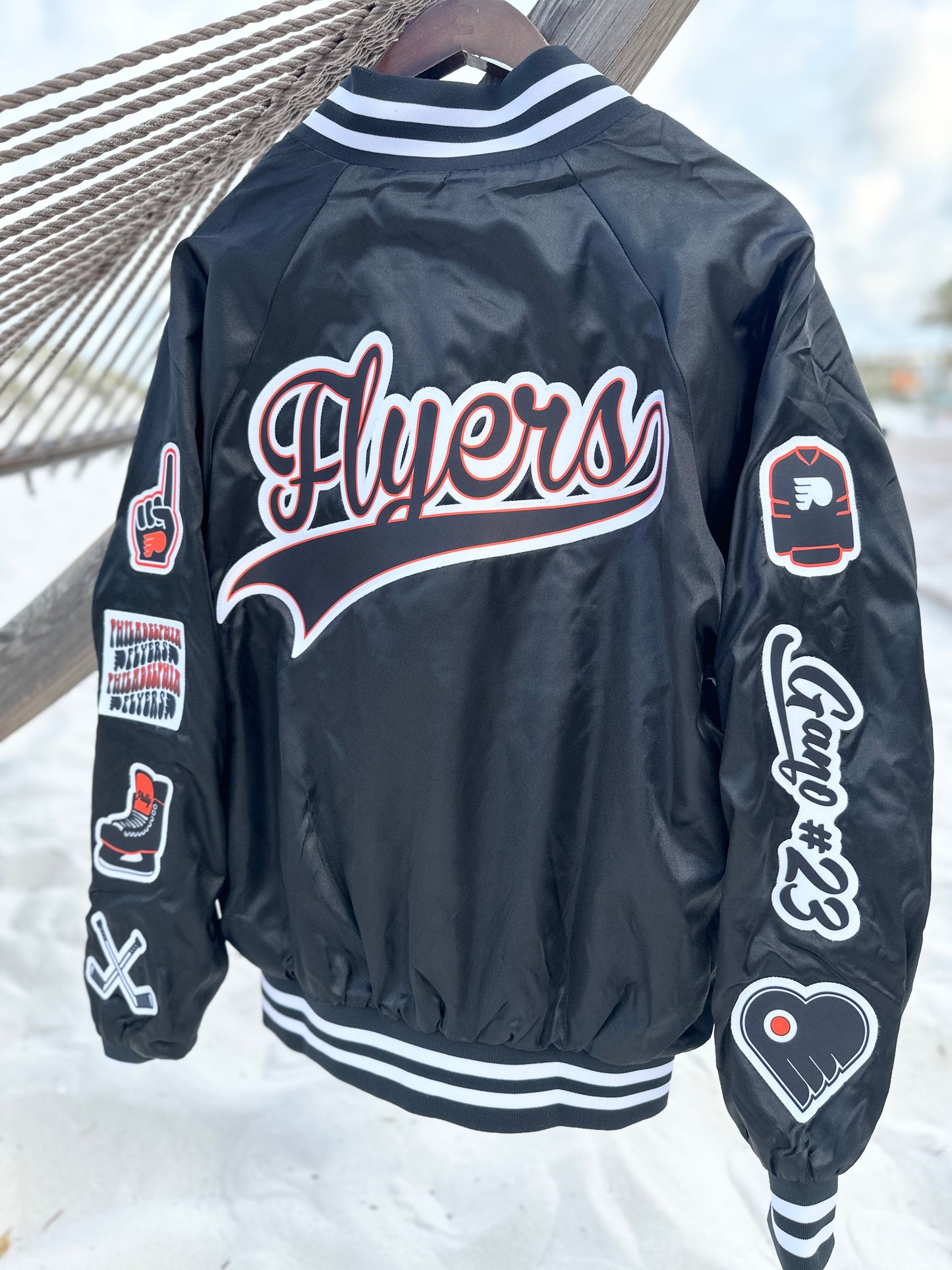 CUSTOM SPORTS SATIN BOMBER / STRIPED TRIM JACKET - SEWN