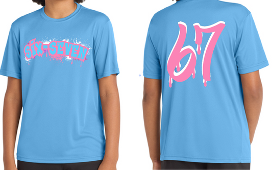 Dri-FIT T-SHIRT BLK the Label SIX-SEVEN Drip in Vibrant Blue with Pink Graffiti Logo for Trendy 67 Comfort